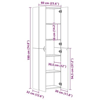 Kantoorkast 60x32x190 cm bewerkt hout gerookt eikenkleurig 8
