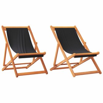 Strandstoelen 2 st inklapbaar stof zwart 2
