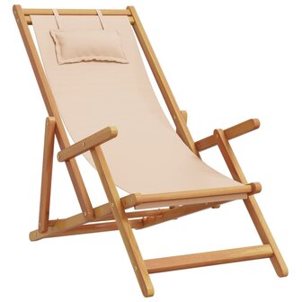 Strandstoel inklapbaar massief eucalyptushout en stof beige 2