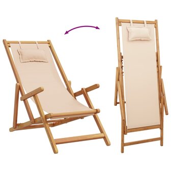 Strandstoel inklapbaar massief eucalyptushout en stof beige 7