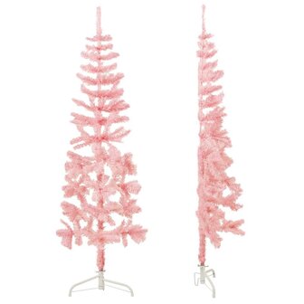 Kunstkerstboom half met standaard smal 150 cm roze 5