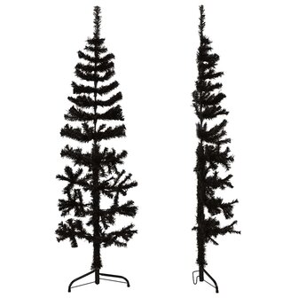 Kunstkerstboom half met standaard smal 150 cm zwart 5