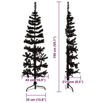 Kunstkerstboom half met standaard smal 150 cm zwart 9