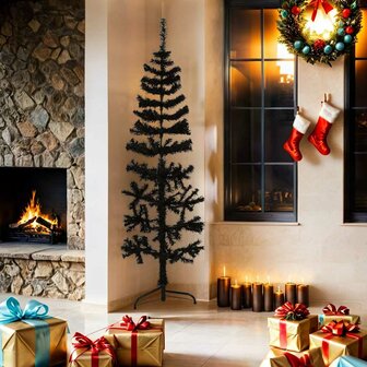 Kunstkerstboom half met standaard smal 180 cm zwart 2