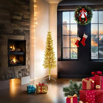 Kunstkerstboom half met standaard smal 150 cm goudkleurig 2