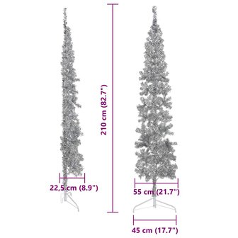 Kunstkerstboom half met standaard smal 210 cm zilverkleurig 8