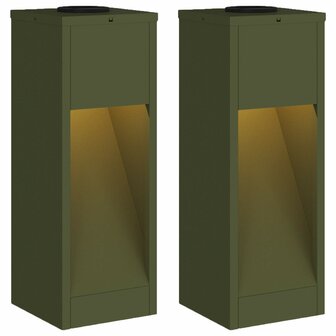 Zonne LED Padverlichting 2 pcs Olijf Groen Koudgewalst staal 2
