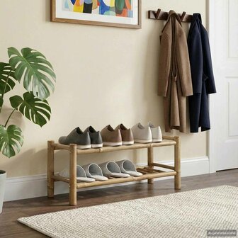 Schoenenrek met plank met opslag Naturel 68 x 28 x 30 cm Bamboe 3