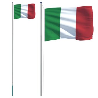 Vlag met vlaggenmast Itali&euml; 6,08 m aluminium 2