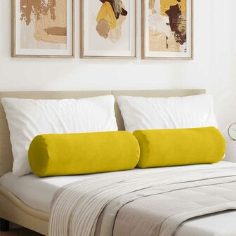Bolster Kussens 2 stuks Geel &Oslash; 25 x 70 cm Cordstof 1