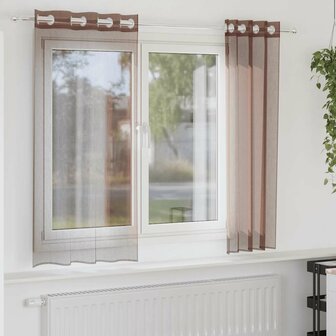 Gordijnen voile met doorvoertules 2 st 140x140 cm bruin 1