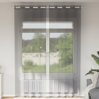 Gordijnen voile met doorvoertules 2 st 140x300 cm donkergrijs 1
