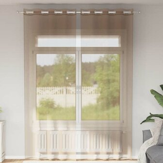 Gordijnen voile met doorvoertules 2 st lichtbruin 1