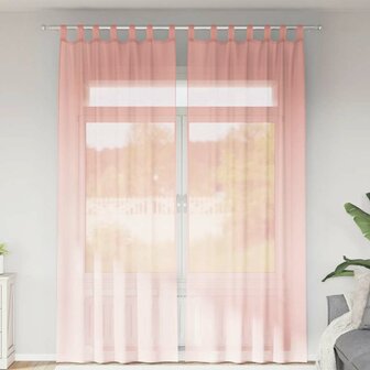 Gordijnen voile met roedezakken 2 st roze 1