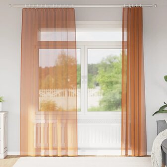 Voile gordijnen met roedezakken 2 st terracotta 1