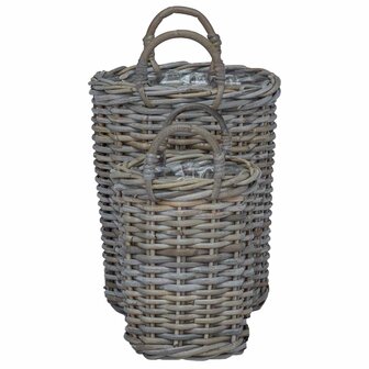 Plantenmand met opslag 2 pcs Grijs Kubu Rattan 5