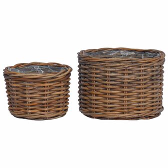 Plantenmand met opslag 2 pcs Bruin Kubu Rattan 2