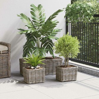 Plantenmand met opslag 3 pcs Grijs Kubu Rattan 3