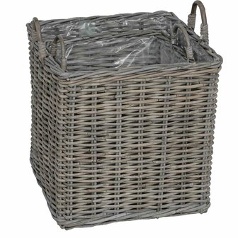 Plantenmand met opslag 2 pcs Grijs Lacak Riet 9