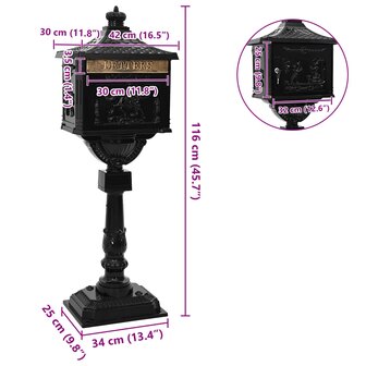 Staande brievenbus Zwart 42,5 x 29,5 x 117 cm Gegoten aluminium 9