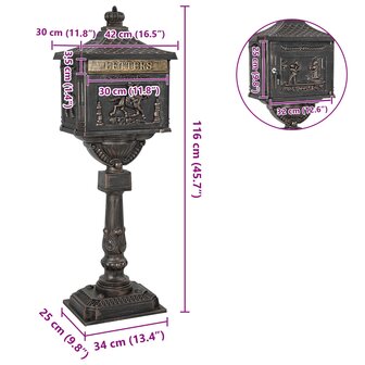 Staande brievenbus Brons 42,5 x 29,5 x 117 cm Gegoten aluminium 9