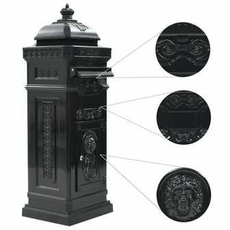 Pilaar brievenbus vintage stijl roestbestendig aluminium zwart 5