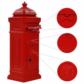 Pilaar brievenbus vintage stijl roestbestendig aluminium rood 5