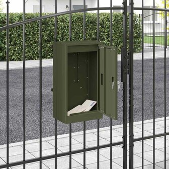 Brievenbus met opslag met slot Olijfgroen 30 x 20 x 55 cm Staal 1