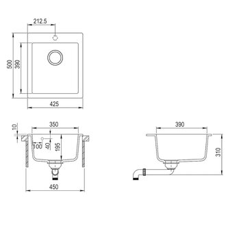 Spoelbak opbouw enkele bak graniet zwart 7