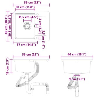 Spoelbak Zwart 560 x 460 mm 80% Kwarts en 20% Hars 9
