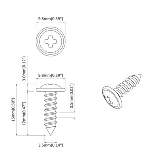 Zelftappende Nagel 2 pcs Zwart 3,5 x 12 mm IJzer 6