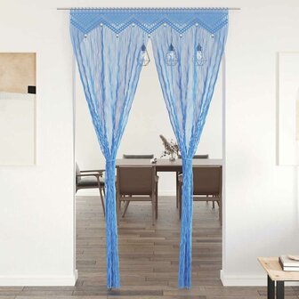 Gordijn macram&eacute; 140x240 cm katoen blauw 1