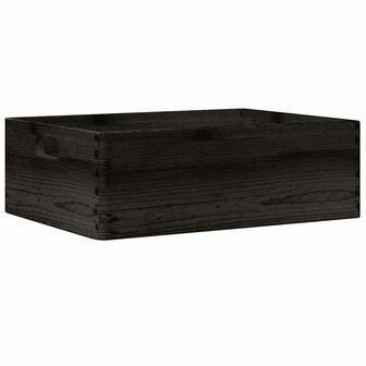 Houten kist met handvatten 40x30x13 cm massief grenenhout zwart 2