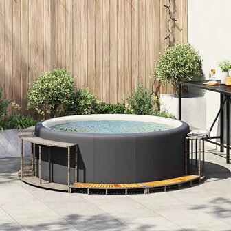 Hottub ombouw opbergruimte en houten opstapje poly rattan grijs 3