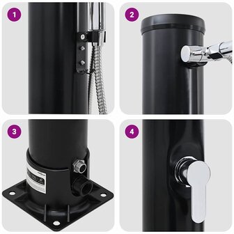 Buiten Zonnedouche Zwart 217 cm PVC en Aluminium 8