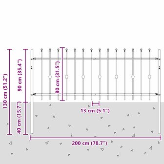 Spijlenhekwerk Zwart 200 x 130 cm Gepoedercoat staal 7