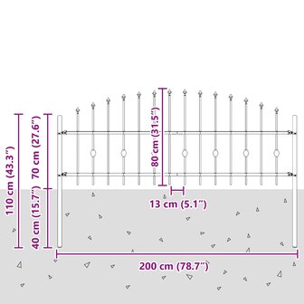 Spijlenhekwerk Zwart 200 x 130 cm Gepoedercoat staal 7