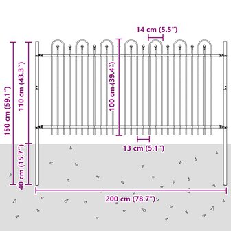 Spijlenhekwerk Zwart 200 x 150 cm Gepoedercoat staal 7