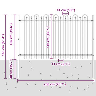 Spijlenhekwerk Zwart 200 x 130 cm Gepoedercoat staal 7