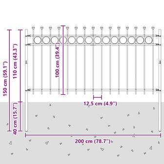 Spijlenhekwerk Zwart 200 x 150 cm Gepoedercoat staal 7