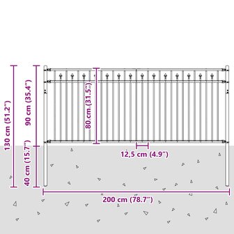 Spijlenhekwerk Zwart 200 x 130 cm Gepoedercoat staal 7