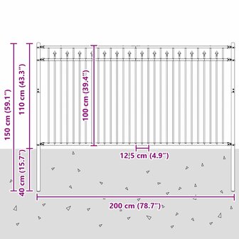 Spijlenhekwerk Zwart 200 x 150 cm Gepoedercoat staal 7