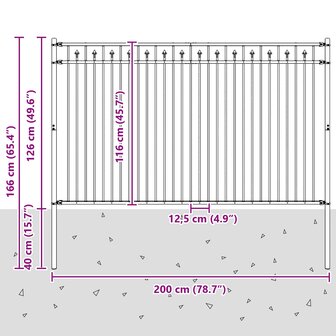 Spijlenhekwerk Zwart 200 x 166 cm Gepoedercoat staal 7