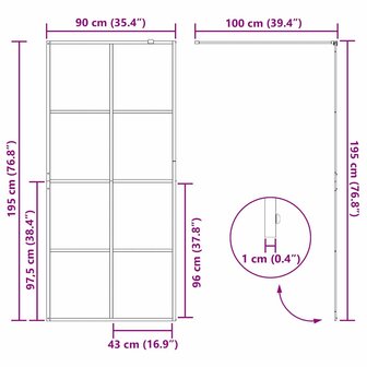 Inloopdouchewand Goud 90 x 195 cm gehard glas 8