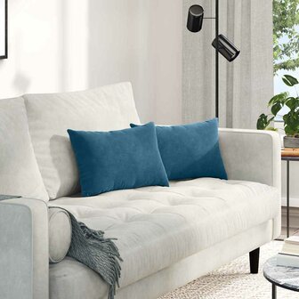 Sofa Kussens 2 stuks Blauw 50 x 30 cm Cordstof 1