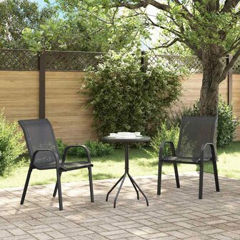 Tuinstoelen stapelbaar 2 st textileen stof zwart 3