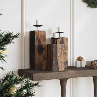 Kaarsenhouder 3 pcs Naturel Massief gerecycled hout 3
