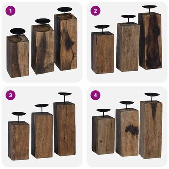 Kaarsenhouder 3 pcs Naturel Massief gerecycled hout 4