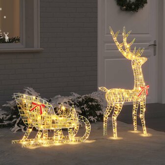 Rendier trek slede met 200 LED Warmwit 70 x 26 x 129 cm PET 1