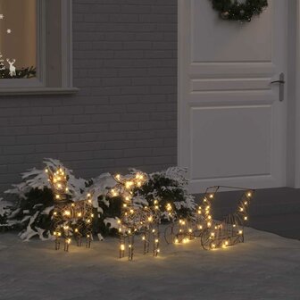 Rendier trek slede met 160 LED Warmwit 53 x 28 x 33 cm Rattan 1